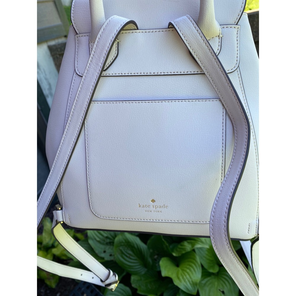 Kate Spade Cream Leather Adel Flap Backpack Designer Bag Luxury Travel  Neutral - Picture 7 of 16